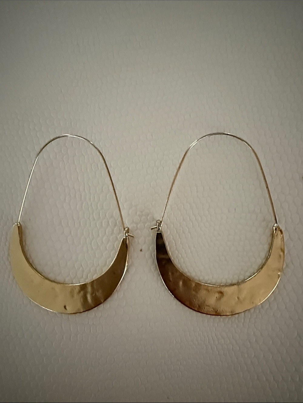 Anthropologie Hammered Gold Crescent Hoop Earrings